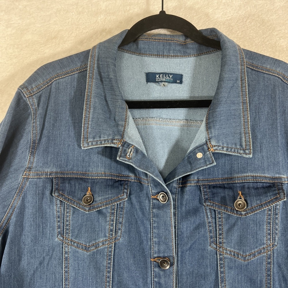 Kelly Women's Plus Size Denim Jacket Medium Wash Classic Jean Trucker Jacket 3X